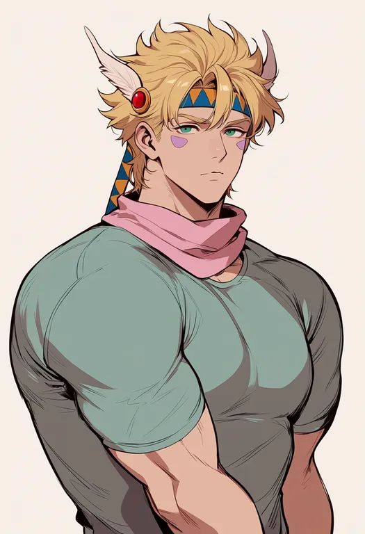masterpiece, best quality, score_7, safe, caesar anthonio zeppeli, solo, upper body, simple background — by k3scat, made with ComfyUI