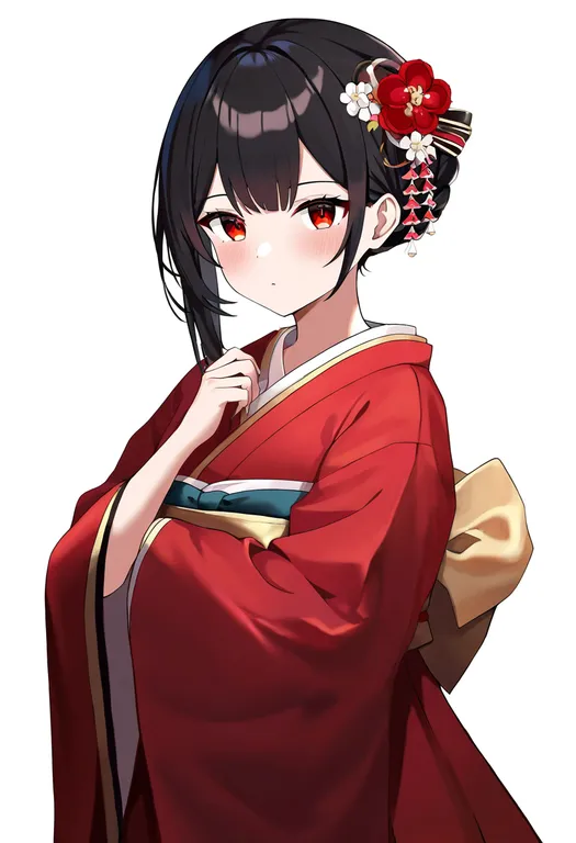 masterpiece, best quality, newest, absurdres, highres, safe, tsumami_kanzashi, 1girl, solo, simple_background — by k3scat, made with ComfyUI