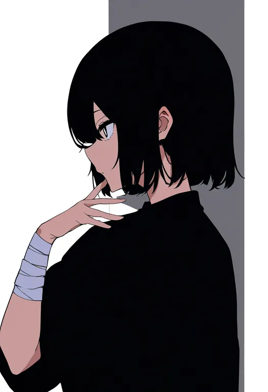 masterpiece, best quality, newest, absurdres, highres, safe, bandaged_wrist, 1girl, solo, simple_background — by k3scat, made with ComfyUI