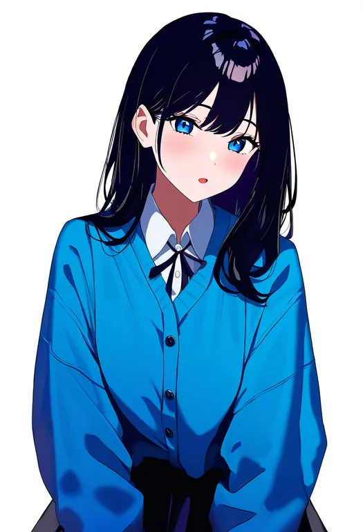 masterpiece, best quality, newest, absurdres, highres, safe, blue_cardigan, 1girl, solo, simple_background — by k3scat, made with ComfyUI