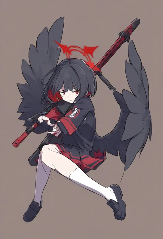 masterpiece, best quality, general, black wings, 1girl, solo, full body, simple background — by k3scat, made with ComfyUI