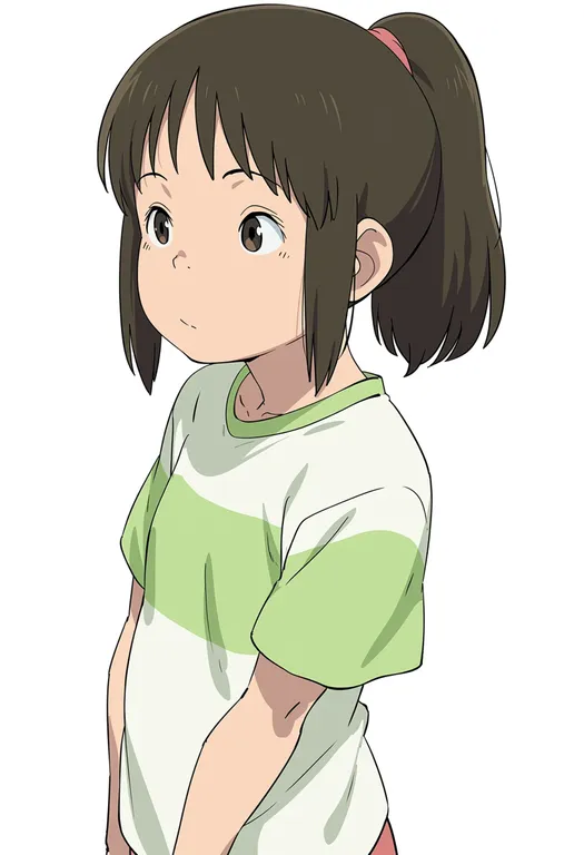 masterpiece, best quality, score_7, safe, ogino chihiro, solo, upper body, simple background — by k3scat, made with ComfyUI