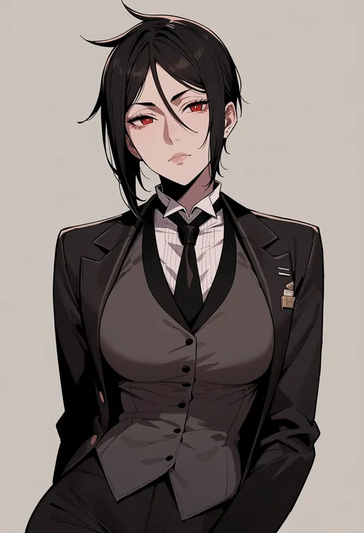 masterpiece, best quality, score_7, safe, sebastian michaelis, solo, upper body, simple background — by k3scat, made with ComfyUI