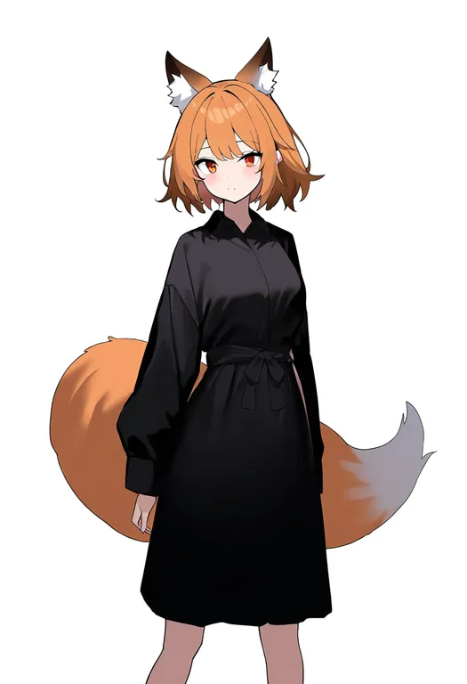 masterpiece, best quality, newest, absurdres, highres, safe, fox_tail, 1girl, solo, simple_background — by k3scat, made with ComfyUI