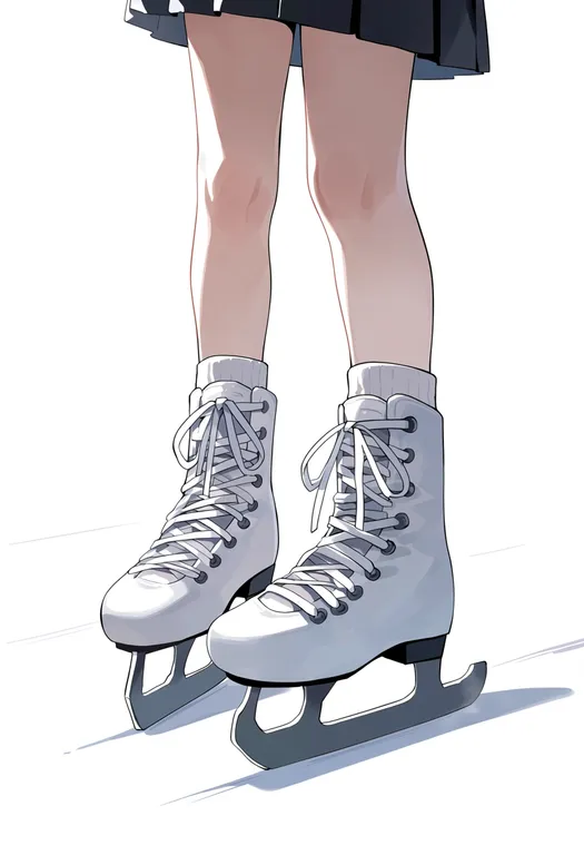 masterpiece, best quality, score_7, safe, ice skates, 1girl, solo, simple background — by k3scat, made with ComfyUI