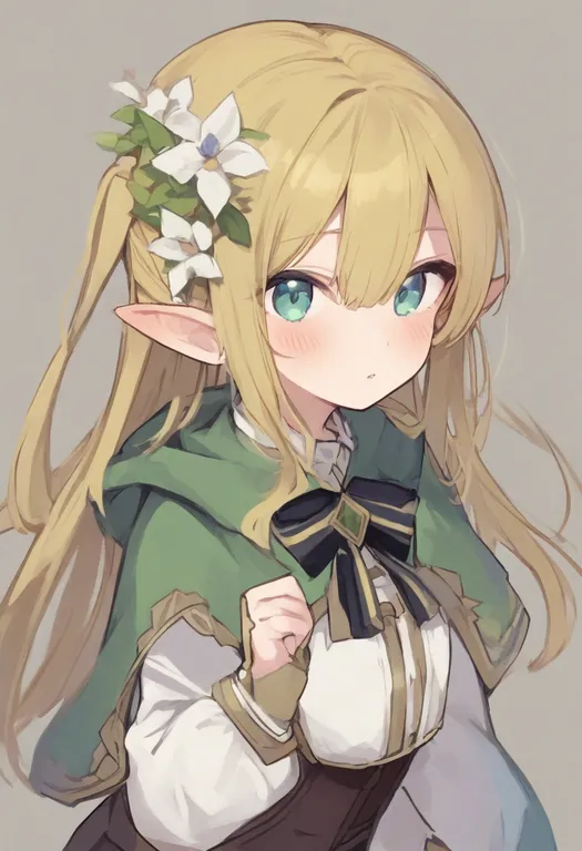 masterpiece, best quality, general, elf, 1girl, solo, simple background — by k3scat, made with ComfyUI