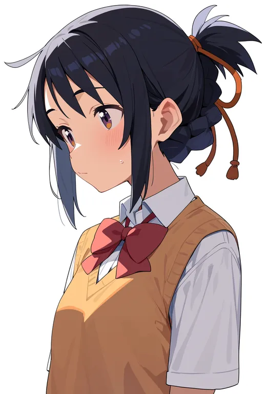 masterpiece, best quality, score_7, safe, miyamizu mitsuha, solo, upper body, simple background — by k3scat, made with ComfyUI