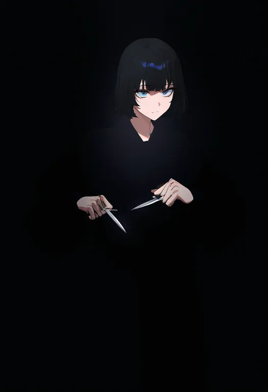 masterpiece, best quality, newest, absurdres, highres, safe, knives_between_fingers, 1girl, solo, simple_background — by k3scat, made with ComfyUI