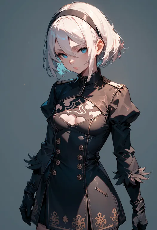 masterpiece, best quality, score_7, safe, pixiv automata, solo, simple background — by k3scat, made with ComfyUI