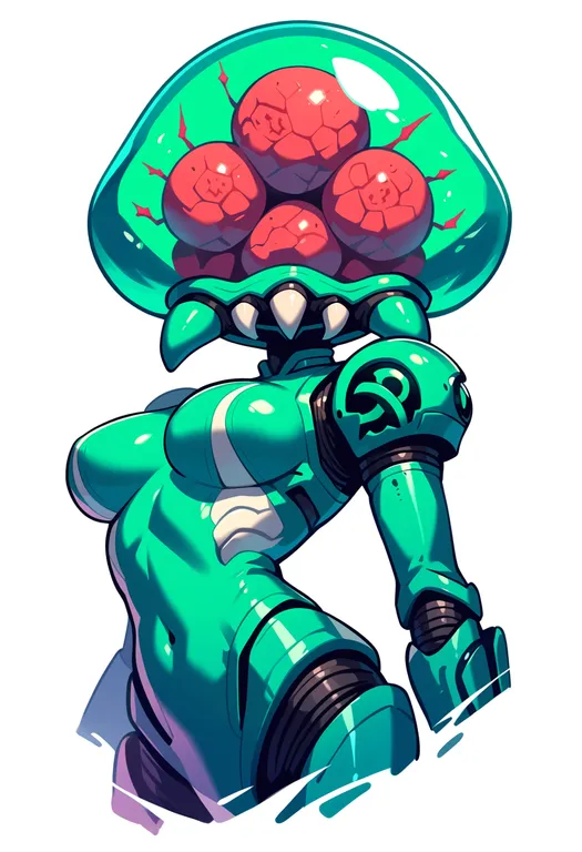 masterpiece, best quality, score_7, safe, metroid (creature), solo, upper body, simple background — by k3scat, made with ComfyUI