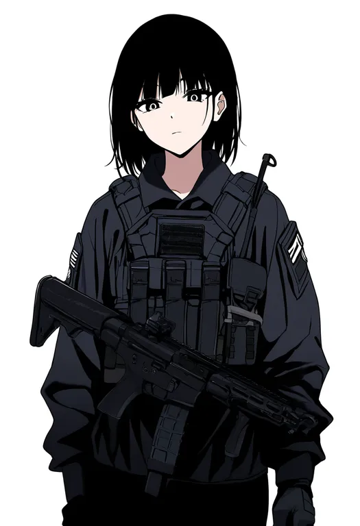 masterpiece, best quality, newest, absurdres, highres, safe, tactical_clothes, 1girl, solo, simple_background — by k3scat, made with ComfyUI