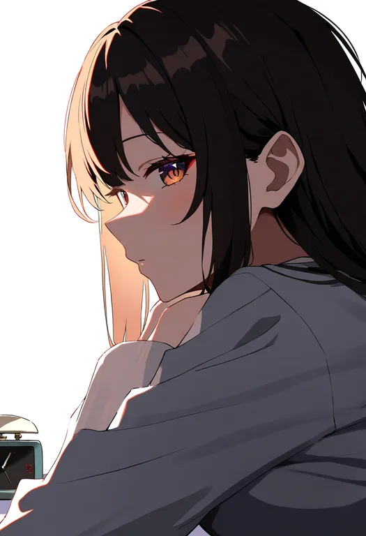 masterpiece, best quality, newest, absurdres, highres, safe, alarm_clock, 1girl, solo, simple_background — by k3scat, made with ComfyUI