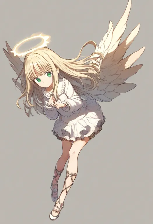masterpiece, best quality, general, angel wings, 1girl, solo, full body, simple background — by k3scat, made with ComfyUI