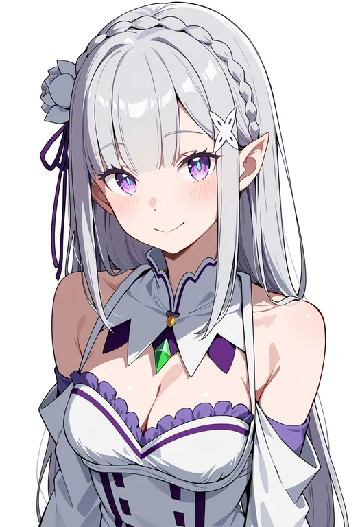 masterpiece, best quality, score_7, safe, emilia (re:zero), solo, upper body, simple background — by k3scat, made with ComfyUI