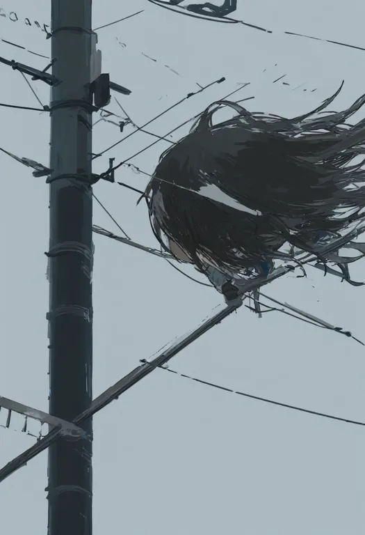 masterpiece, best quality, general, utility pole, 1girl, solo, simple background — by k3scat, made with ComfyUI