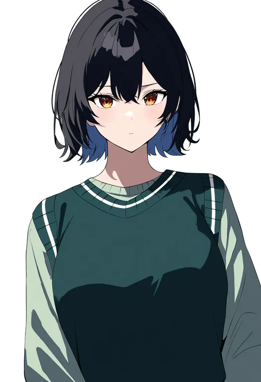 masterpiece, best quality, newest, absurdres, highres, safe, green_sweater_vest, 1girl, solo, simple_background — by k3scat, made with ComfyUI