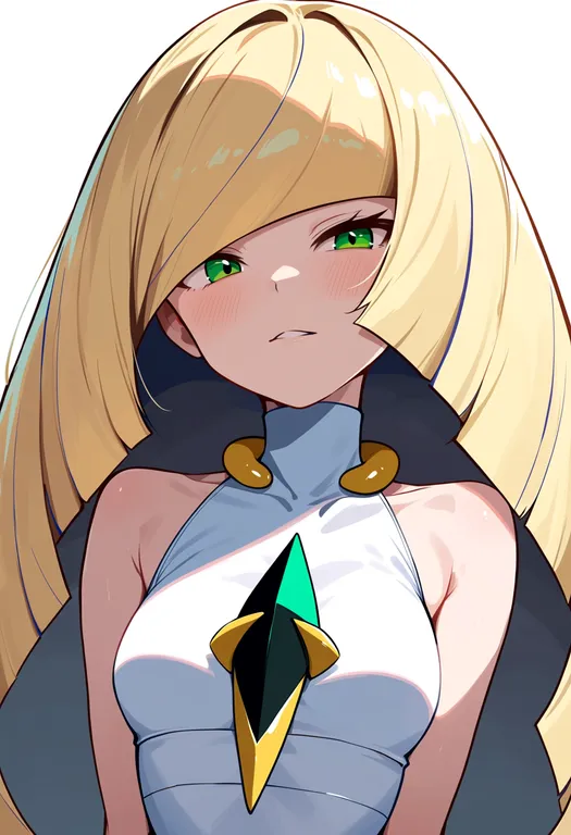 masterpiece, best quality, score_7, safe, lusamine (pokemon), pokemon, solo, upper body, simple background — by k3scat, made with ComfyUI