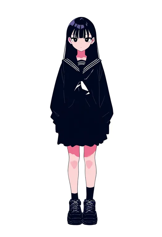 masterpiece, best quality, newest, absurdres, highres, safe, uneven_footwear, 1girl, solo, simple_background — by k3scat, made with ComfyUI