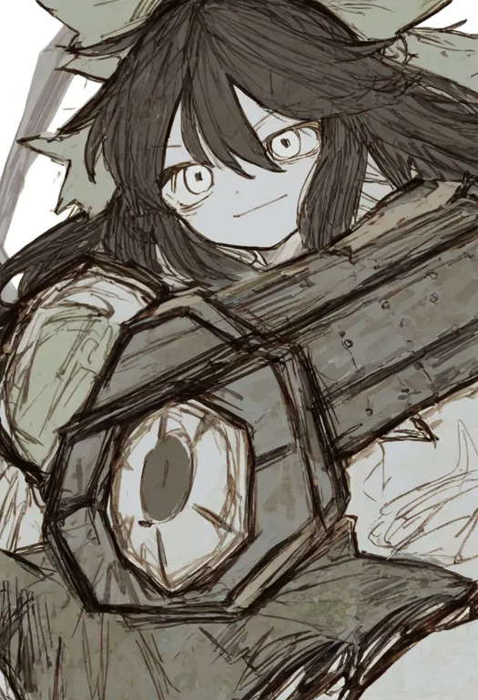 masterpiece, best quality, general, arm cannon, 1girl, solo, simple background — by k3scat, made with ComfyUI