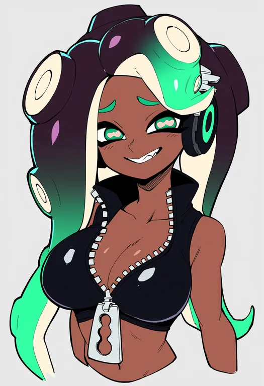 masterpiece, best quality, score_7, safe, marina (splatoon), solo, upper body, simple background — by k3scat, made with ComfyUI