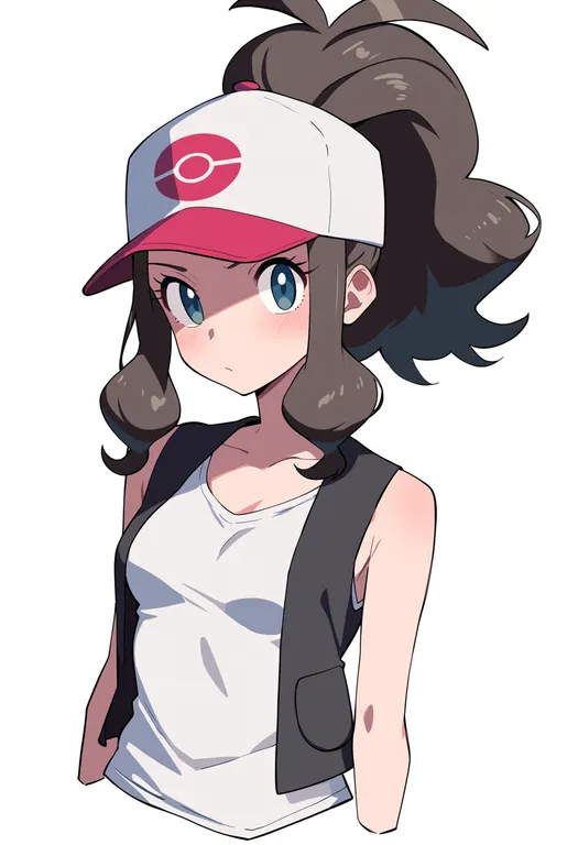masterpiece, best quality, score_7, safe, hilda (pokemon), pokemon, solo, upper body, simple background — by k3scat, made with ComfyUI