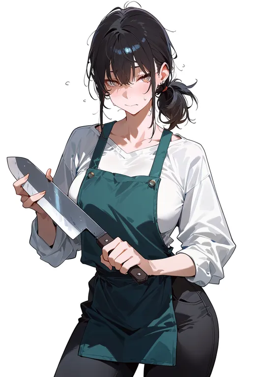 masterpiece, best quality, score_7, safe, kitchen knife, 1girl, solo, simple background — by k3scat, made with ComfyUI