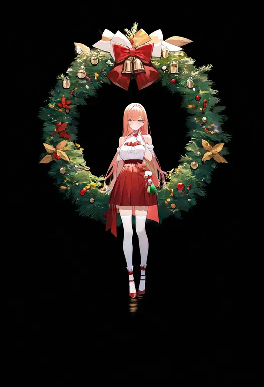 masterpiece, best quality, newest, absurdres, highres, safe, christmas_wreath, 1girl, solo, simple_background — by k3scat, made with ComfyUI