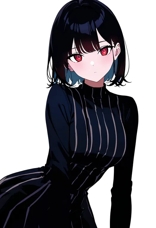 masterpiece, best quality, newest, absurdres, highres, safe, vertical-striped_dress, 1girl, solo, simple_background — by k3scat, made with ComfyUI