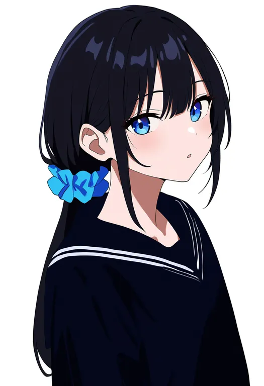 masterpiece, best quality, newest, absurdres, highres, safe, blue_scrunchie, 1girl, solo, simple_background — by k3scat, made with ComfyUI