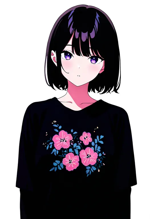 masterpiece, best quality, newest, absurdres, highres, safe, floral_print_shirt, 1girl, solo, simple_background — by k3scat, made with ComfyUI