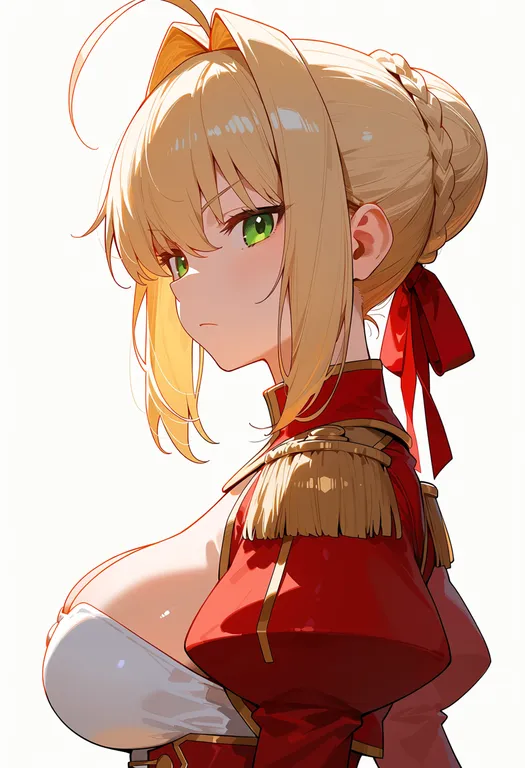 masterpiece, best quality, score_7, safe, nero claudius (fate/extra), fate/extra, solo, upper body, simple background — by k3scat, made with ComfyUI