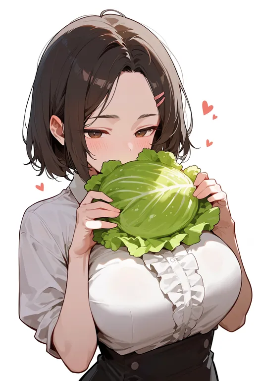 masterpiece, best quality, score_7, safe, lettuce, 1girl, solo, upper body, simple background — by k3scat, made with ComfyUI