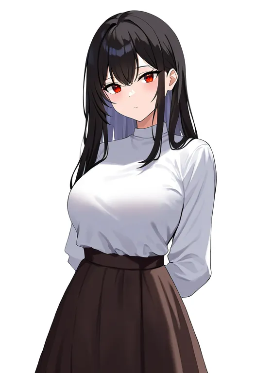 masterpiece, best quality, newest, absurdres, highres, safe, brown_skirt, 1girl, solo, simple_background — by k3scat, made with ComfyUI