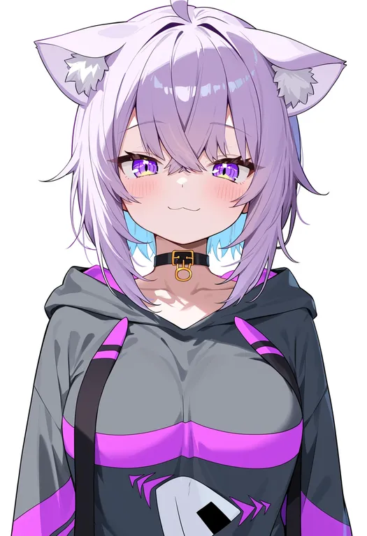 masterpiece, best quality, score_7, safe, nekomata okayu (1st costume), solo, upper body, simple background — by k3scat, made with ComfyUI