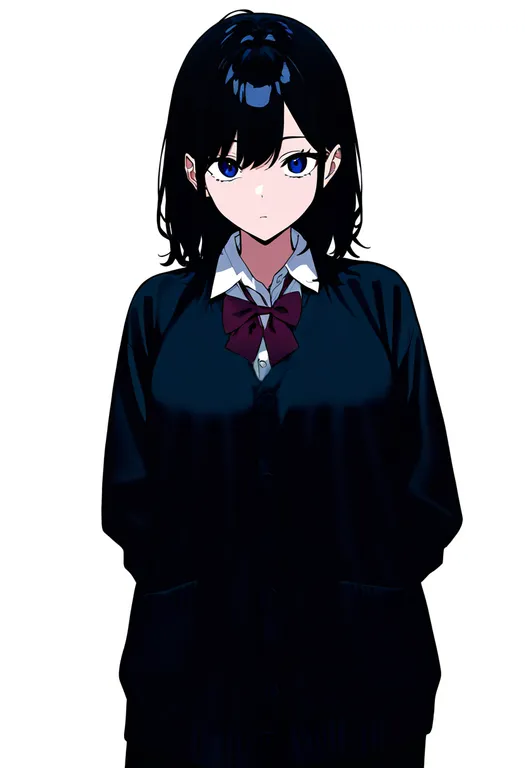 masterpiece, best quality, newest, absurdres, highres, safe, black_cardigan, 1girl, solo, simple_background — by k3scat, made with ComfyUI
