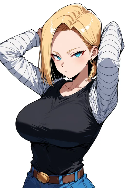 masterpiece, best quality, score_7, safe, android 18, solo, upper body, simple background — by k3scat, made with ComfyUI