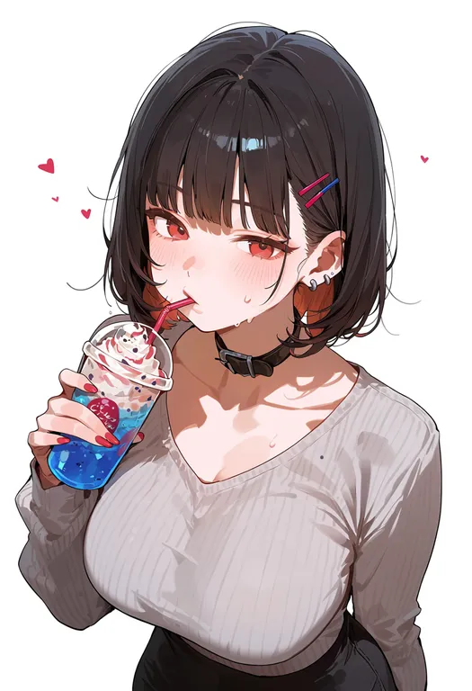 masterpiece, best quality, score_7, safe, crazy straw, 1girl, solo, upper body, simple background — by k3scat, made with ComfyUI