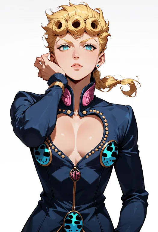 masterpiece, best quality, score_7, safe, giorno giovanna, solo, upper body, simple background — by k3scat, made with ComfyUI