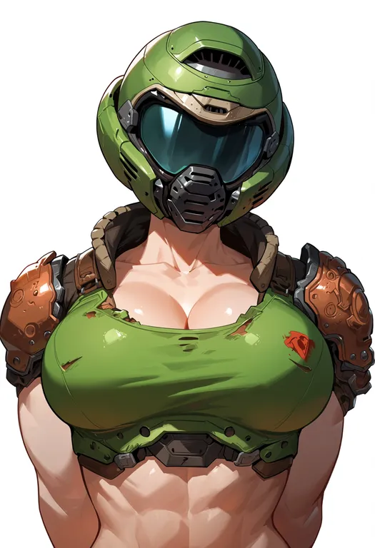 masterpiece, best quality, score_7, safe, doomguy, solo, upper body, simple background — by k3scat, made with ComfyUI