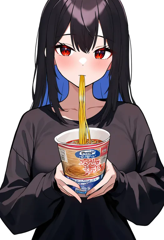 masterpiece, best quality, newest, absurdres, highres, safe, instant_noodles, 1girl, solo, simple_background — by k3scat, made with ComfyUI
