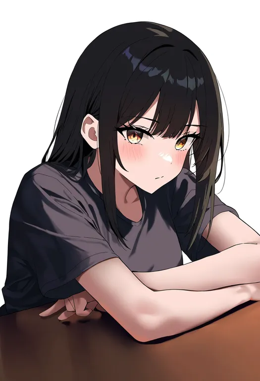 masterpiece, best quality, newest, absurdres, highres, safe, elbows_on_table, 1girl, solo, simple_background — by k3scat, made with ComfyUI