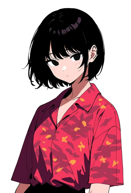 masterpiece, best quality, newest, absurdres, highres, safe, hawaiian_shirt, 1girl, solo, simple_background — by k3scat, made with ComfyUI