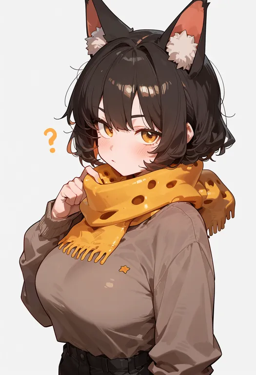 masterpiece, best quality, score_7, safe, cheese wheel, 1girl, solo, upper body, simple background — by k3scat, made with ComfyUI