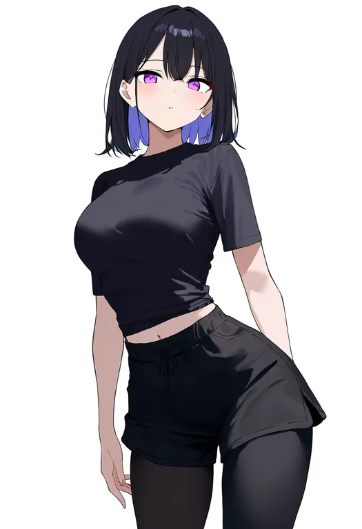masterpiece, best quality, newest, absurdres, highres, safe, leggings_under_shorts, 1girl, solo, simple_background — by k3scat, made with ComfyUI