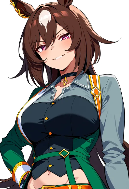 masterpiece, best quality, score_7, safe, sirius symboli (umamusume), umamusume, solo, upper body, simple background — by k3scat, made with ComfyUI