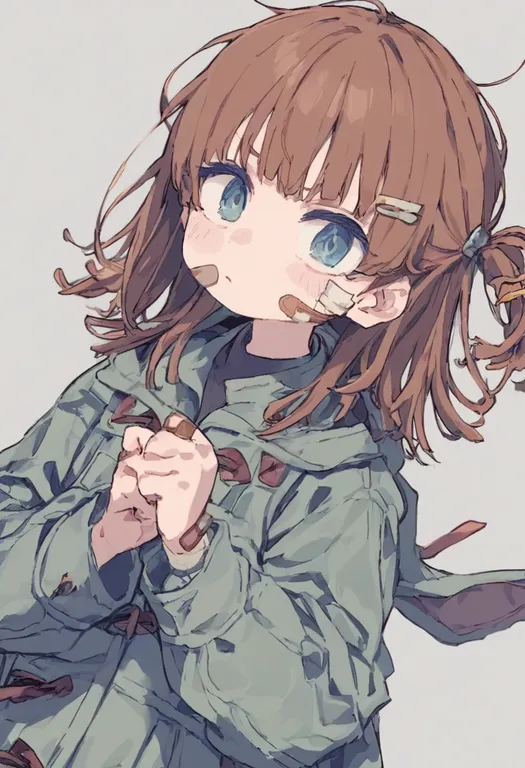 masterpiece, best quality, general, bandaid, 1girl, solo, upper body, simple background — by k3scat, made with ComfyUI