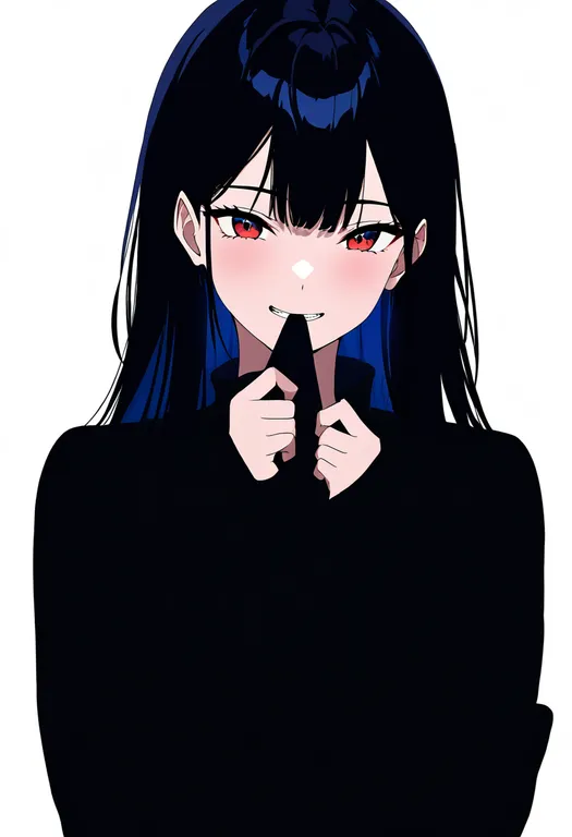 masterpiece, best quality, newest, absurdres, highres, safe, teeth_hold, 1girl, solo, simple_background — by k3scat, made with ComfyUI