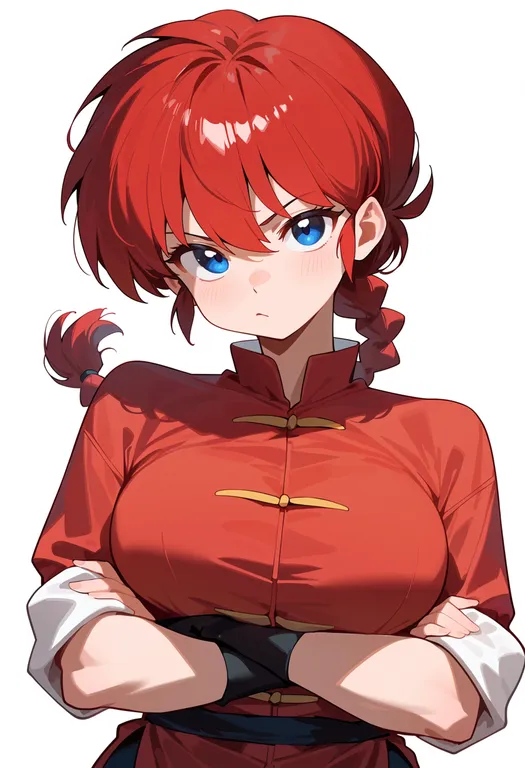 masterpiece, best quality, score_7, safe, saotome ranma (female), solo, upper body, simple background — by k3scat, made with ComfyUI