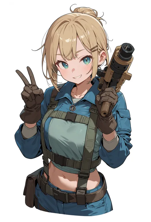 masterpiece, best quality, score_7, safe, fallout, solo, simple background — by k3scat, made with ComfyUI