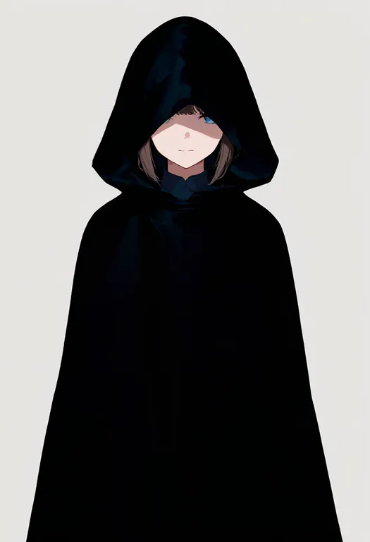 masterpiece, best quality, newest, absurdres, highres, safe, hooded_cloak, 1girl, solo, simple_background — by k3scat, made with ComfyUI